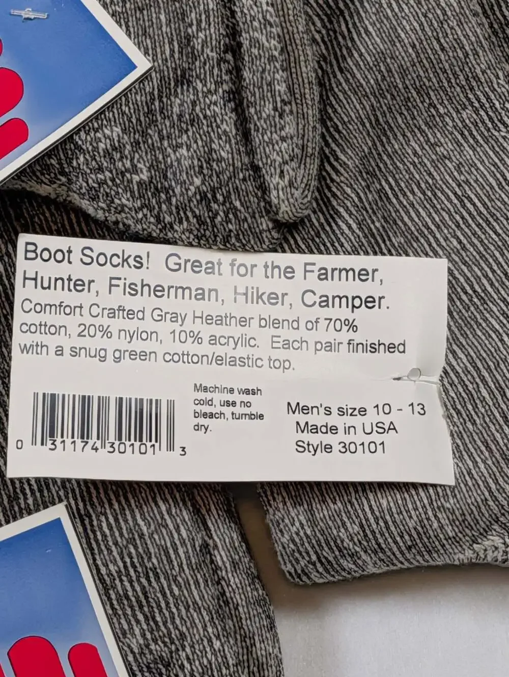 Carolina Glove Co. Comfort Crafted Gray Heather Boot Socks, Style 30101